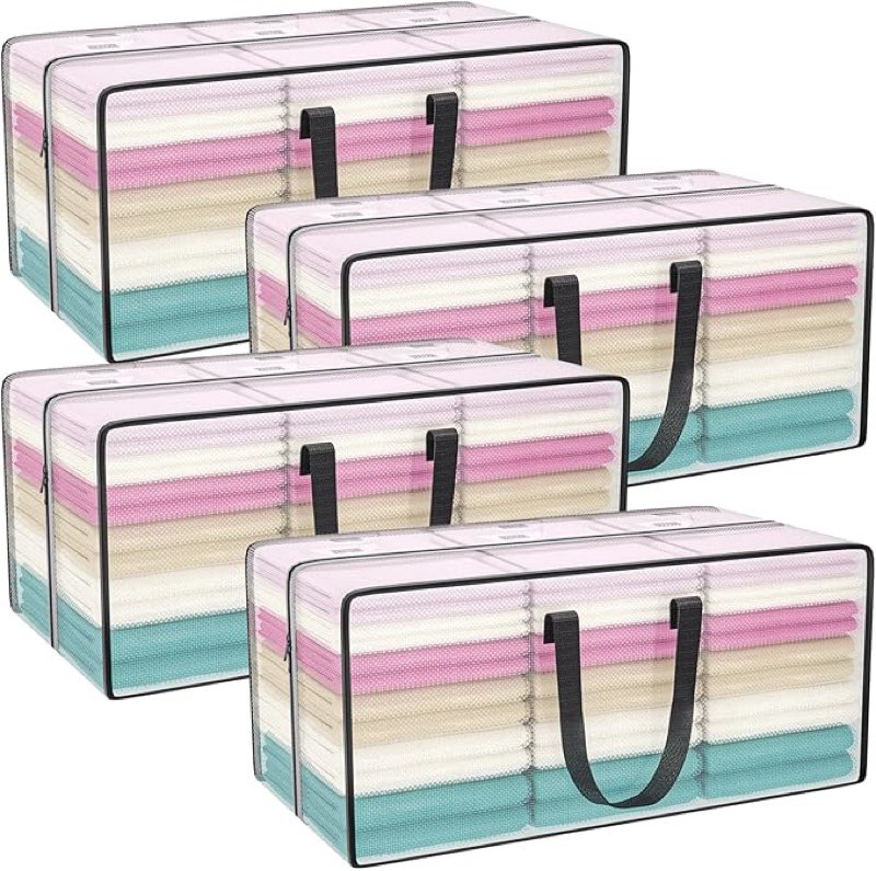 4-Pack Extra Large Moving Bags - Oversize Organizer Storage Bags With Durable Zippers, Waterproof Ca