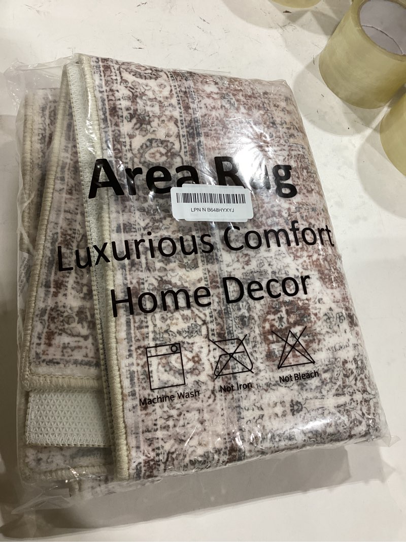 Condition photo showing Good Condition for Uphome Bathroom Runner Rug, Distressed Farmhouse Boho Khaki Bath Mat, Non Slip Washable Long Bath Rugs, Vintage Traditonal Soft Velvet Bathroom Runner for Bathtub Sink Shower, 18x47 inch Khaki/Red Brown 18 x 47 inch (Rectangular)