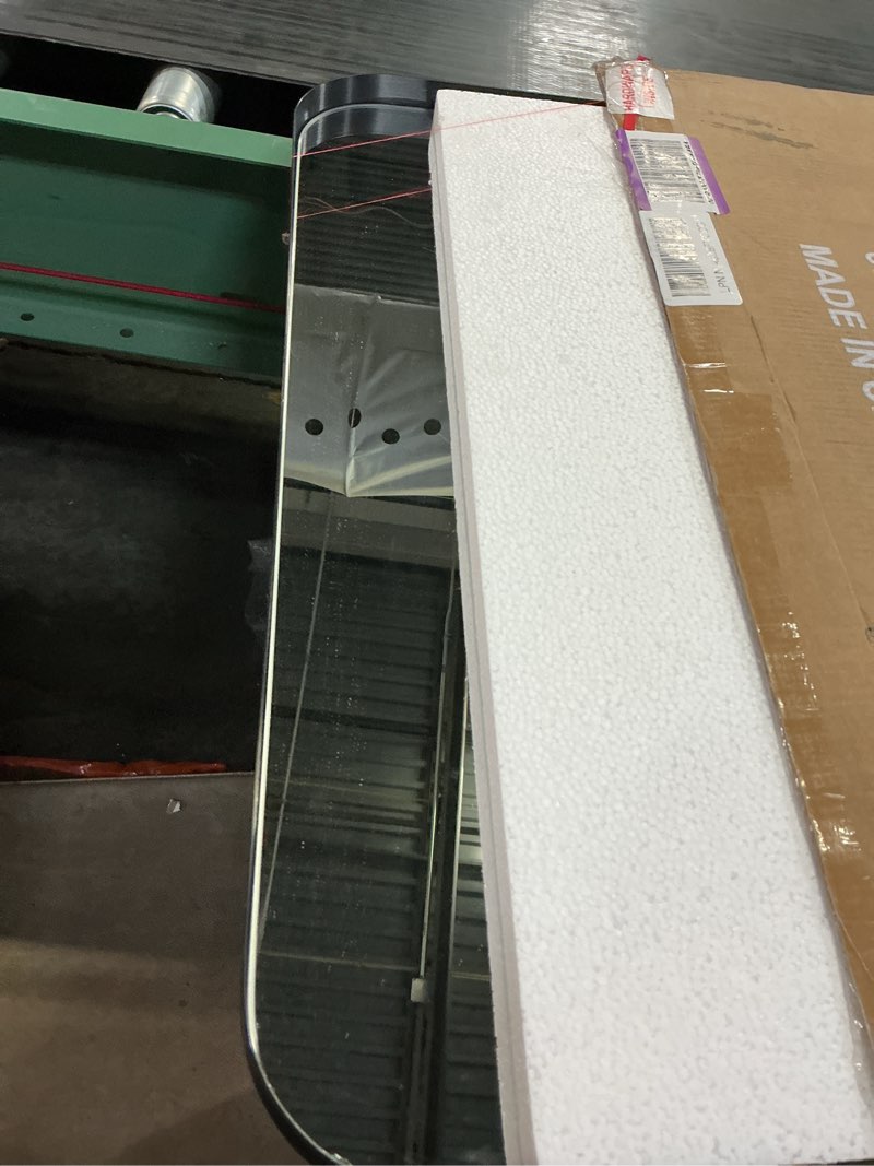 Condition photo showing Good Condition for dumos black metal bathroom mirrors for over sink, 30x21 inch wall mounted vanity for restroom, farmhouse, corner, horizontally or vertically hanging matte black 30"l x 21"w rounded rectangle bathroom mirror