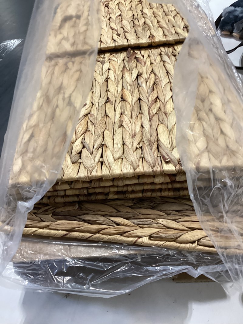 Condition photo showing Good Condition for wicker storage basket foldable hyacinth storage box set of 2, 12x12x12 inch - handmade woven basket for closet,shelf organization & decor