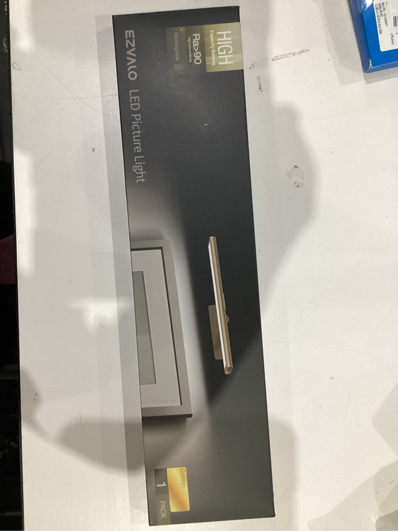 Condition photo showing New/Like New for EZVALO Picture Light for Wall, 4800mAh Rechargeable Wireless Remote Lights, 16'' Dimmable Magnetic LED Art Painting Light with 3 Color Temps, Display for Gallery, Living Room, Bedroom, Hallway (Gold) Gold 1Pack-16in