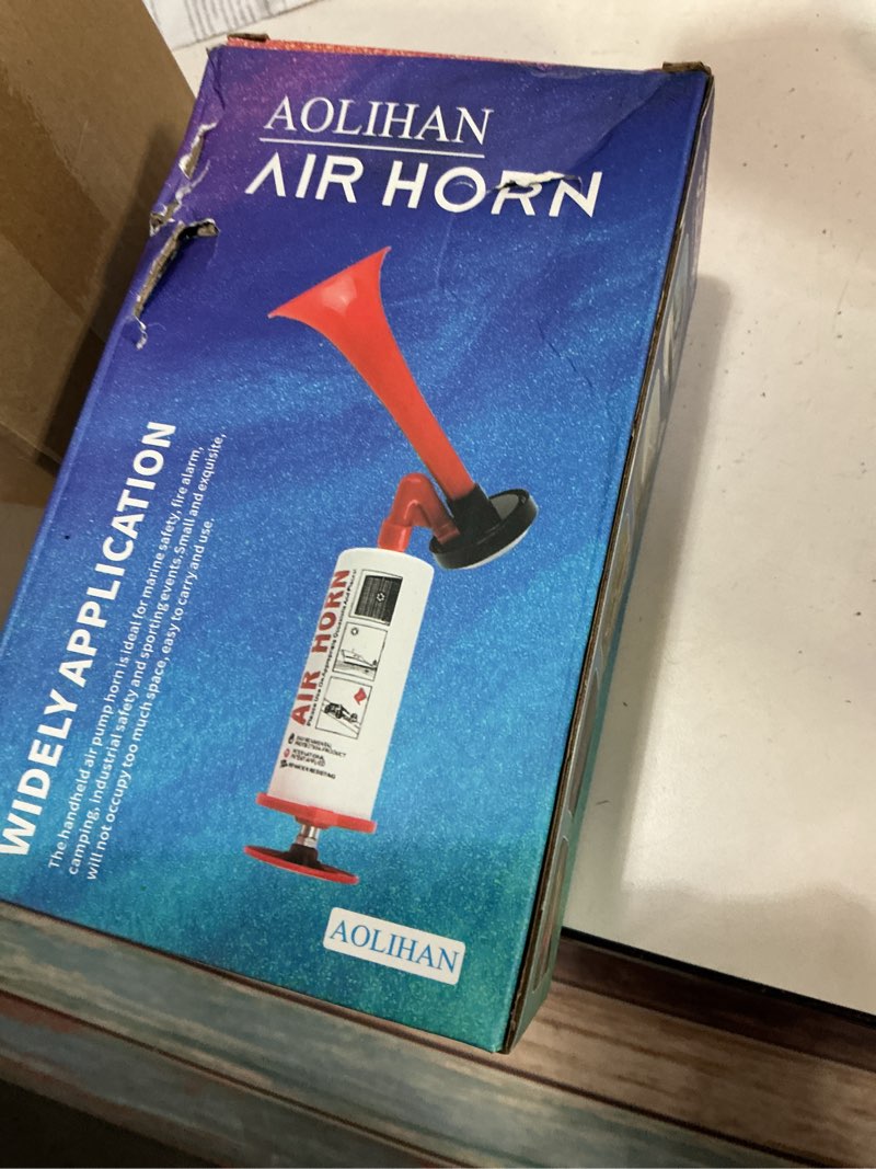 Condition photo showing New/Like New for handheld pump air horn, banhao cheering horns sports events loud noise maker safety horns for boats party graduation aggressive animals handheld horn red 4 pcs