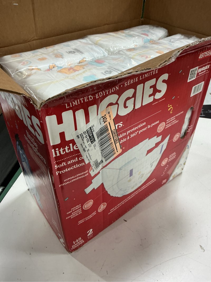 Condition photo showing New/Like New for ( size :2 )huggies diapers, little snugglers baby diapers, size 2 (12-18 lbs), 148 count size 2 148