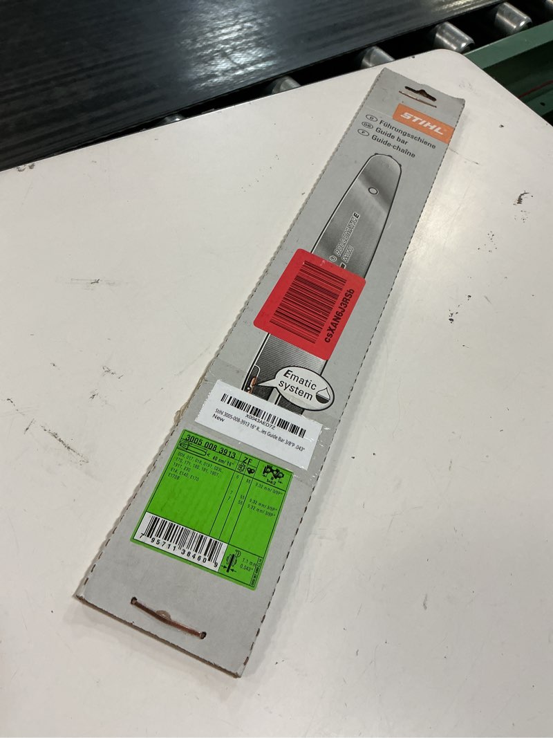 Condition photo showing New/Like New for stihl 3005-008-3913 16" rollomatic e mini series guide bar 3/8"p .043"