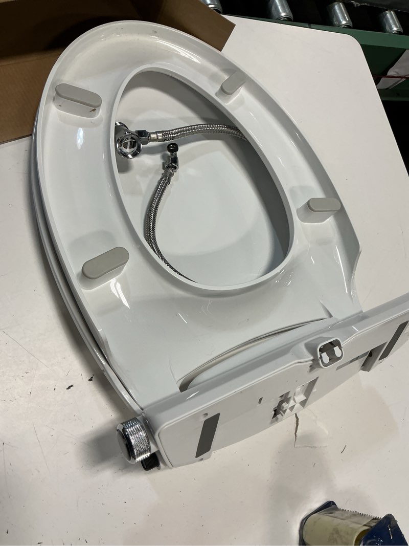 Condition photo showing As Is for brondell ecoseat plastic white elongated soft close bidet toilet seat