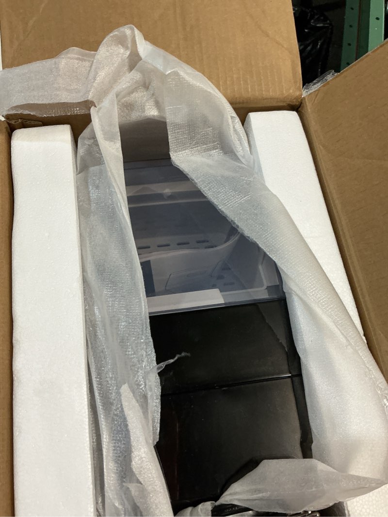 Condition photo showing New/Like New for dumos nugget ice makers,portable ice machine countertop ready in 6 mins, 1.55l water tank, self-cleaning, for office, party, rv, home, black nugget-black 14.7"×13.7"×10.4"