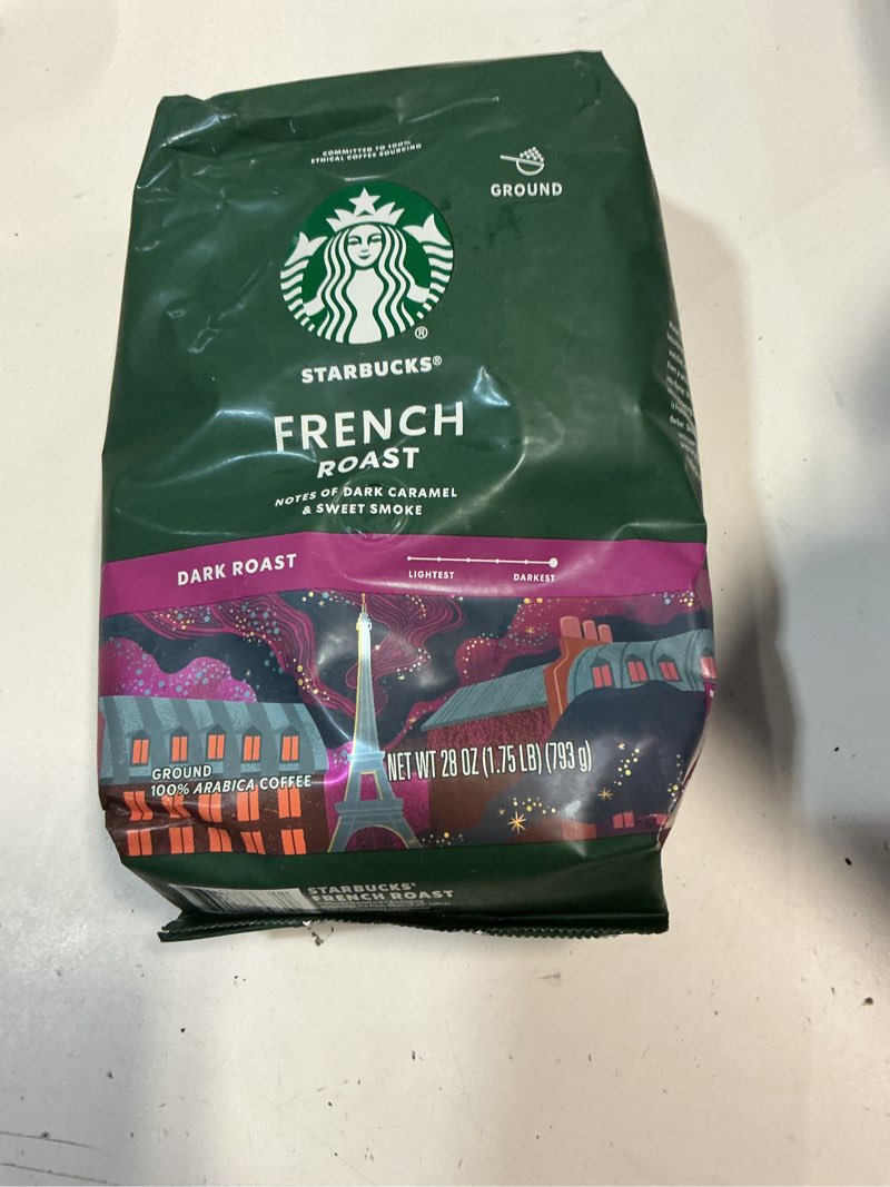 Condition photo showing New/Like New for ((BEST BEFORE/DEC/21/2025))Starbucks Ground Coffee, Dark Roast Coffee, French Roast, 100% Arabica, 1 bag (28 oz) French Roast 28 Ounce (Pack of 1)