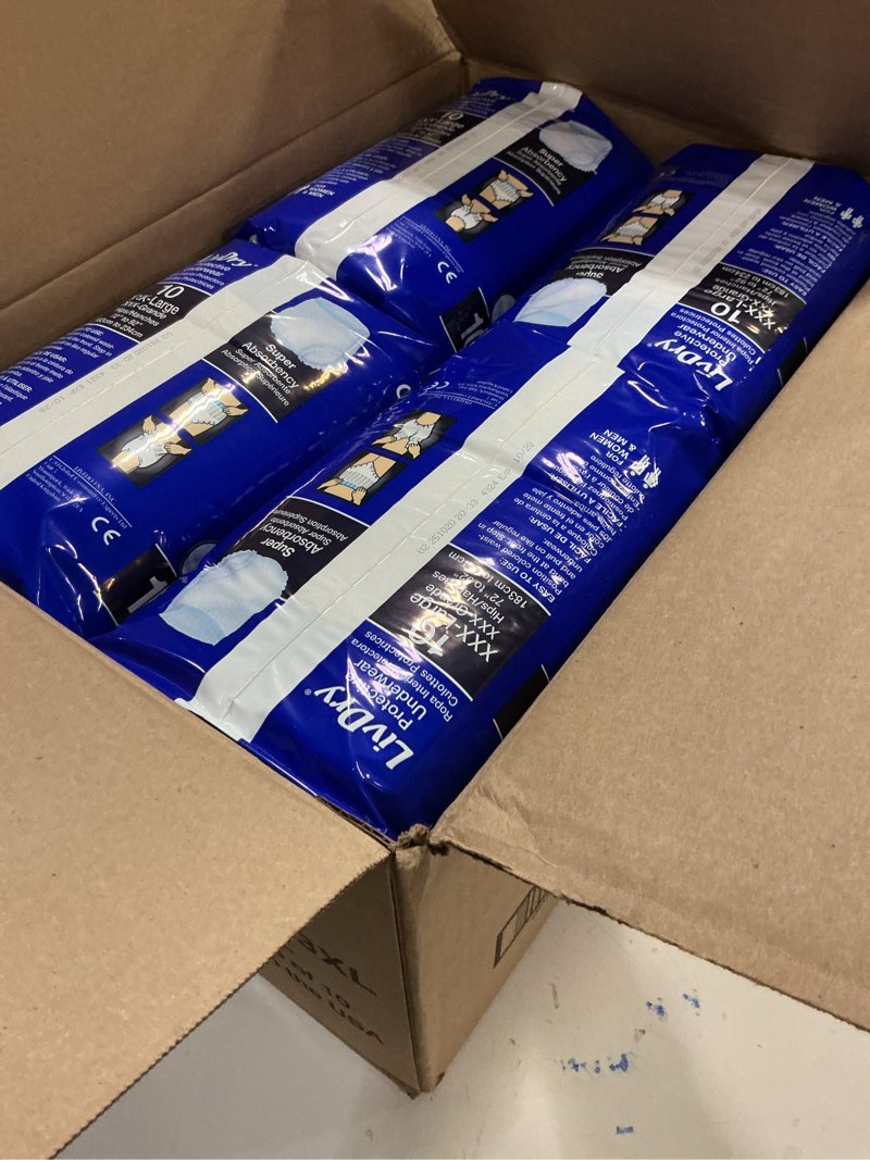 Condition photo showing New/Like New for (Size:3XL)LivDry 3XL Overnight Adult Diapers for Women and Men, XXXL Incontinence Underwear, 72”-92\" Waist, Disposable Pull-On Briefs, XXX-Large, 40 Count 3X-Large (40 Count)