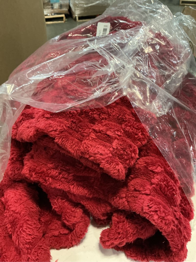 Condition photo showing As Is for Exclusivo Mezcla Extra Large Fleece Throw Blanket for Couch, 50x70 Inches Stylish Jacquard Soft Throw Blanket, Fuzzy Cozy Lightweight for All Season, Deep Red Deep Red Throw ( 50x70 IN )