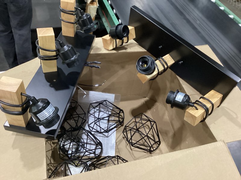 Condition photo showing Good Condition for 3-light farmhouse bathroom vanity light fixtures, wood bathroom light fixtures over mirror, rustic sconces wall lighting with elegant metal lampshade for living room, bedroom, hallway black 3 lights
