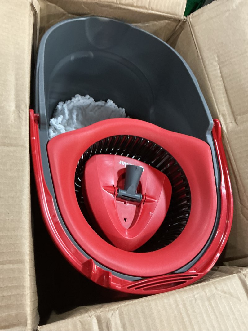Condition photo showing As Is for O-Cedar EasyWring Microfiber Spin Mop, Bucket Floor Cleaning System, Red, Gray, Standard Easywring Spin Mop & Bucket