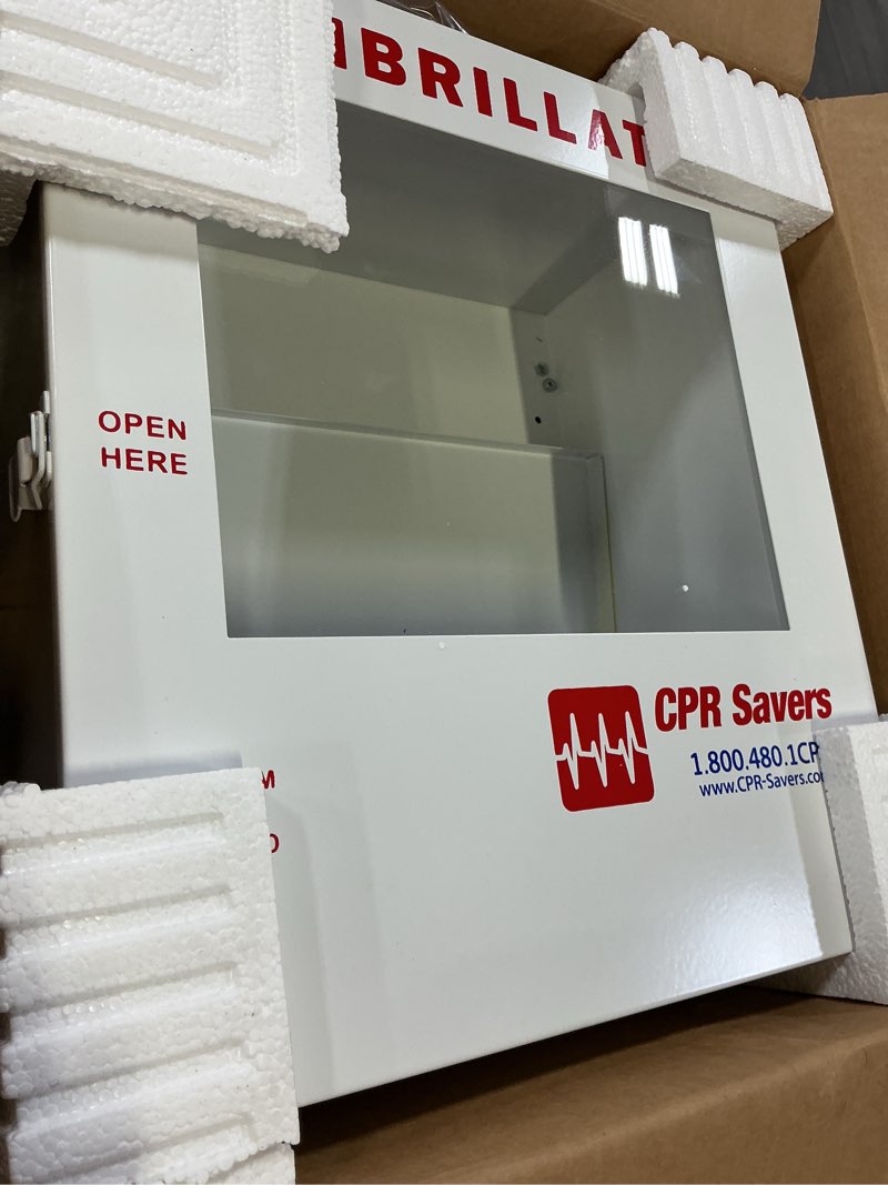 Condition photo showing Good Condition for cpr savers surface mount aed defibrillator cabinet (with alarm)