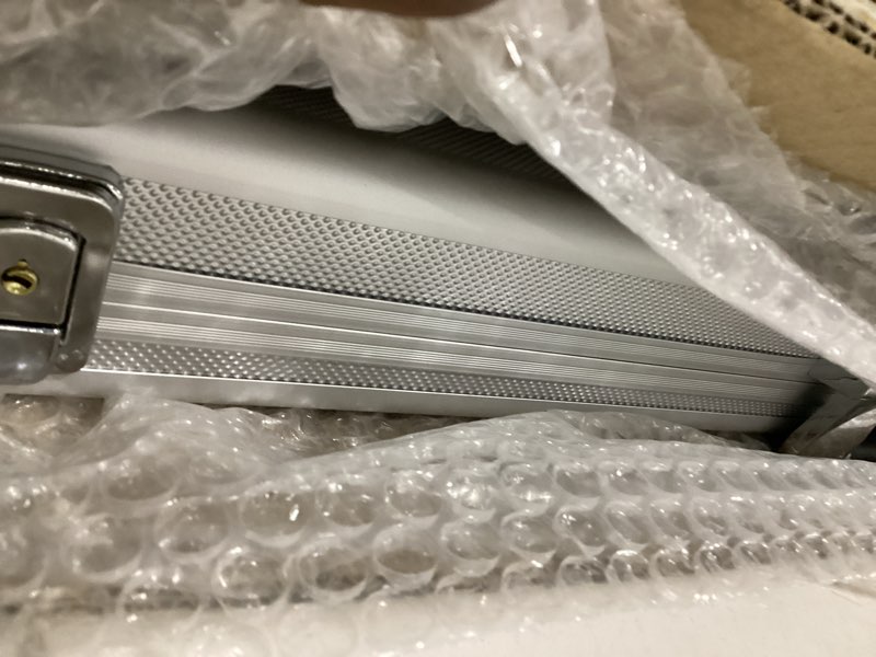 Condition photo showing New/Like New for 34 in x 22 in silver card show display case large aluminum, trading card display case suitable for sports card/tcg/jewelry collection, 1-year coverage silver 34"x22"