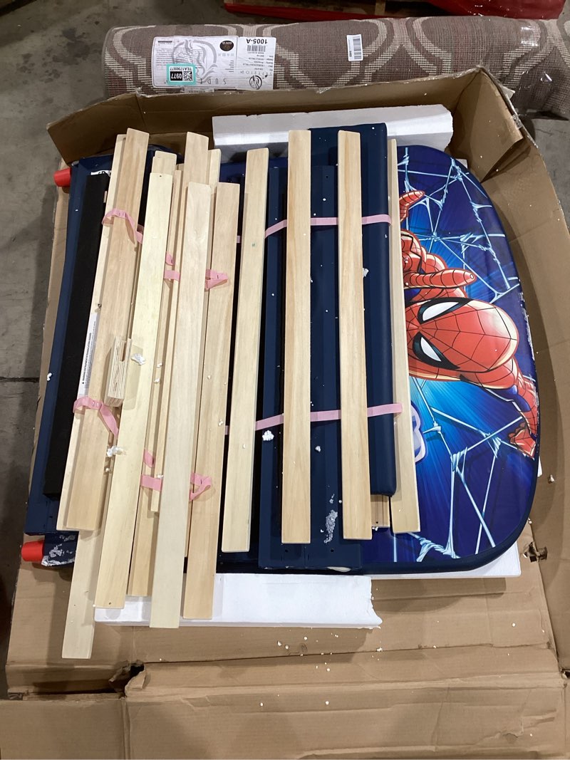 Condition photo showing As Is for Delta Children Upholstered Twin Bed, Marvel Spider-Man
