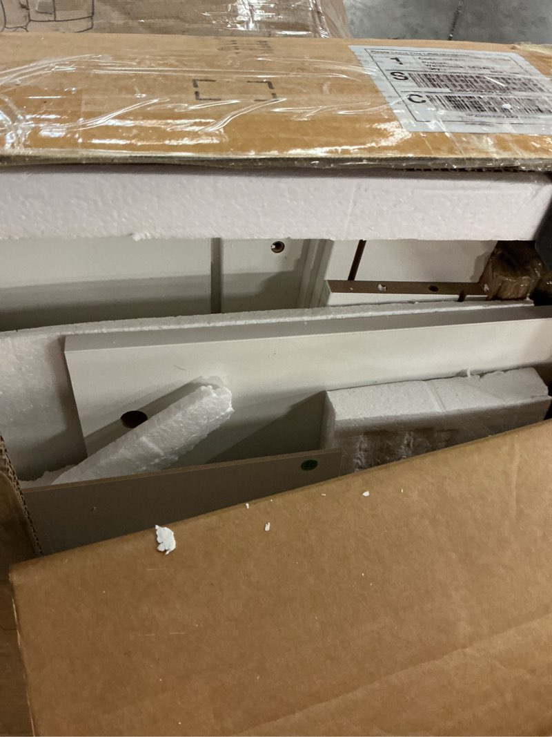 Condition photo showing As Is for LIVELYGLOW Lighted Makeup Vanity Desk, 35.4“W x 15.7'”D x 54“H, White (with Lights and Mirror, Dimming Function, 2 Drawers and 1 Cabiniet, Open Shelves) by Boahaus