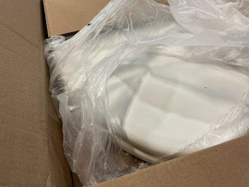 Condition photo showing Good Condition for Mayfair Linden Slow Close Toilet Seat, Non Slip Heavy Duty Wood, Easy Install, Elongated, White Elongated Traditional Hinge