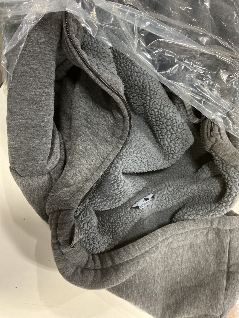 Condition photo showing As Is for (size l)scodi hoodies for men heavyweight fleece sweatshirt - full zip up thick sherpa lined hooded sweatshirts grey large