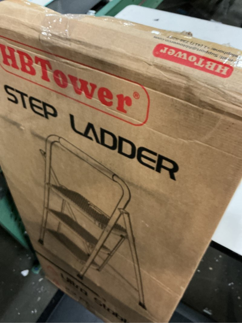 Condition photo showing Good Condition for hbtower step ladder, folding step stool with wide anti-slip pedal, sturdy steel ladder, convenient handrail, lightweight, portable steel step stool 3 step ladder black