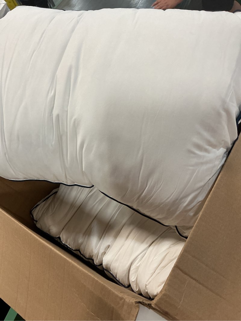 Condition photo showing As Is for downcool goose down bed pillows standard size set of 2, pillow soft support for side, back or stomach sleepers, for better sleep experience, white 18x28x2 in (pack of 2)