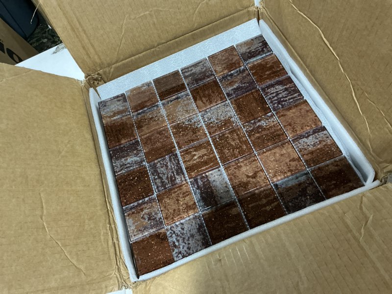 Condition photo showing Good Condition for parrotile glass backsplash tile for kitchen bathroom wall antique bronze brown 2x2 glass mosaic tiles (box of 5 sheets)