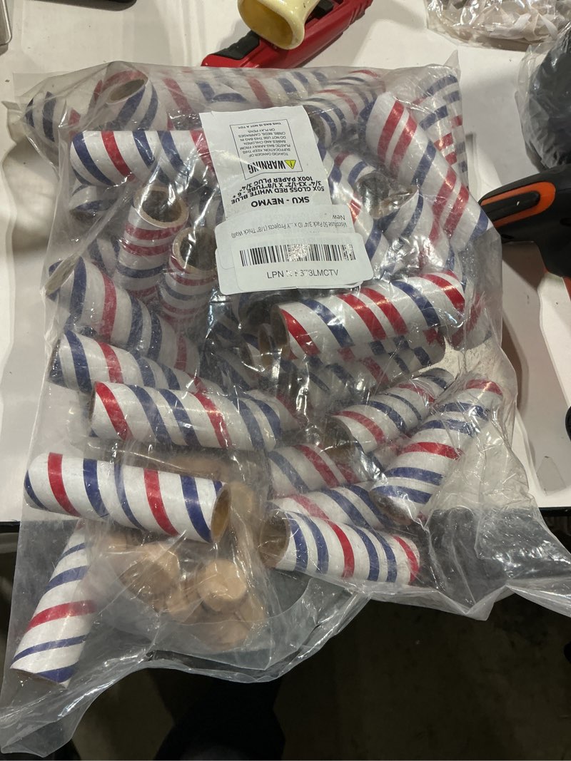 Condition photo showing Good Condition for 50 pack 3/4” id x 3-1/2” red white blue gloss paper tubes with 100 tight-fit paper end plugs, heavy duty cardboard tubes for crafts & diy projects (1/8” thick wall) red, white, blue gloss 3/4" x 3-1/2" x 1/8"