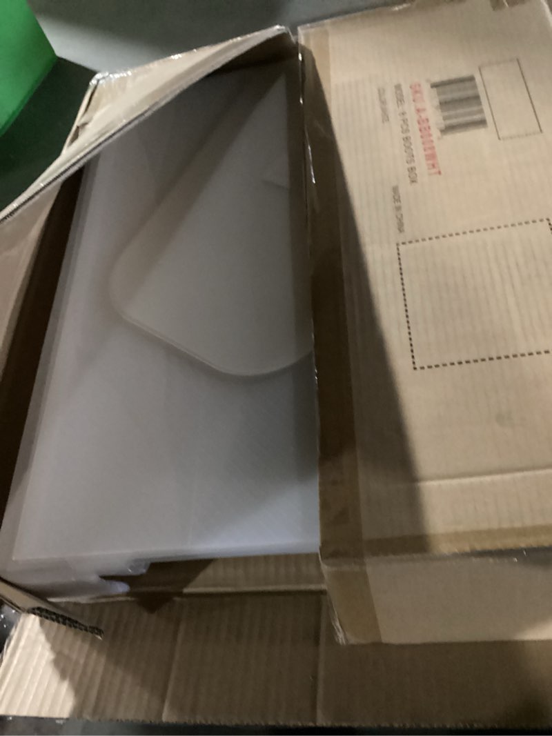 Condition photo showing New/Like New for DHMAKER 8 Pack Boot Storage Box, Stackable Clear Plastic Boot Shoe Organizer for Tall Boots, Closet, Drop Front Boot Organizer, Large Shoe Container Boot Storage with Lid, 20.5" x 11.8" x 5.5"