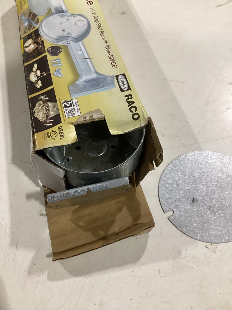 Condition photo showing Good Condition for raco 1-gang gray galvanized steel new work deep round ceiling electrical box
