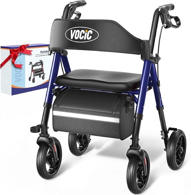 vocic walkers for seniors, z21 rollator walker with seat supports 350lb, 8" big wheels for all terra