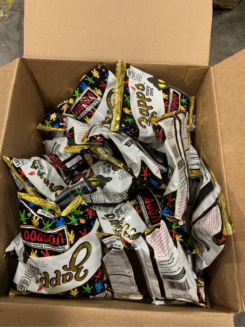 Condition photo showing New/Like New for (best by 3/30/2026) zapp's new orleans voodoo potato chips, 42 count - crunchy, gluten free snack with salt, vinegar, and smoky bbq flavors voodoo 1 ounce (pack of 42)