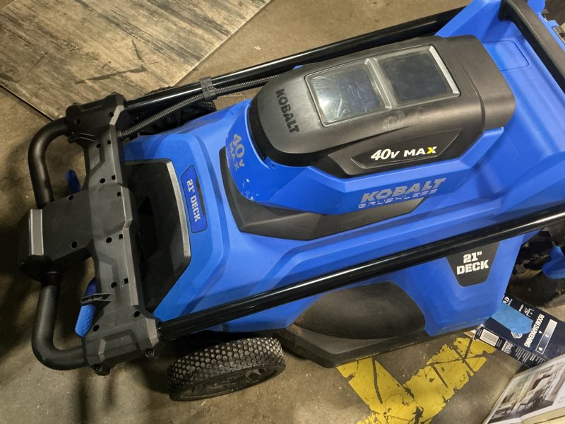 Condition photo showing As Is for kobalt 40-volt 21-in brushless battery push lawn mower