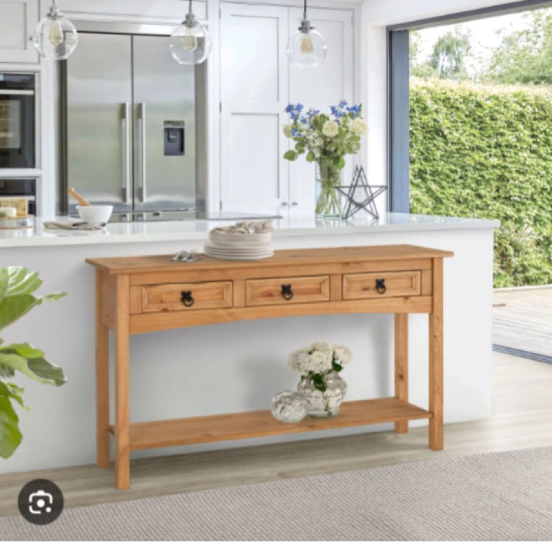 farmhouse 44.09'' solid wood console table, 3 drawers 1 shelf