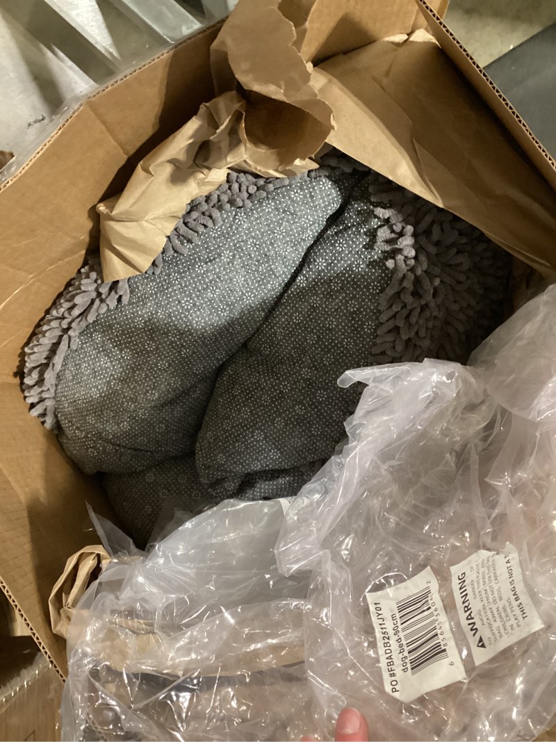 Condition photo showing As Is for Muddy Mat® Cloud K-9 Bed for Dogs & Cats, Soft & Relaxing Round Dog Bed, Chenille Material, Removable Cover, Washable & Dryer Safe–Grey Large(40'x40') Large (40''X40'') Grey