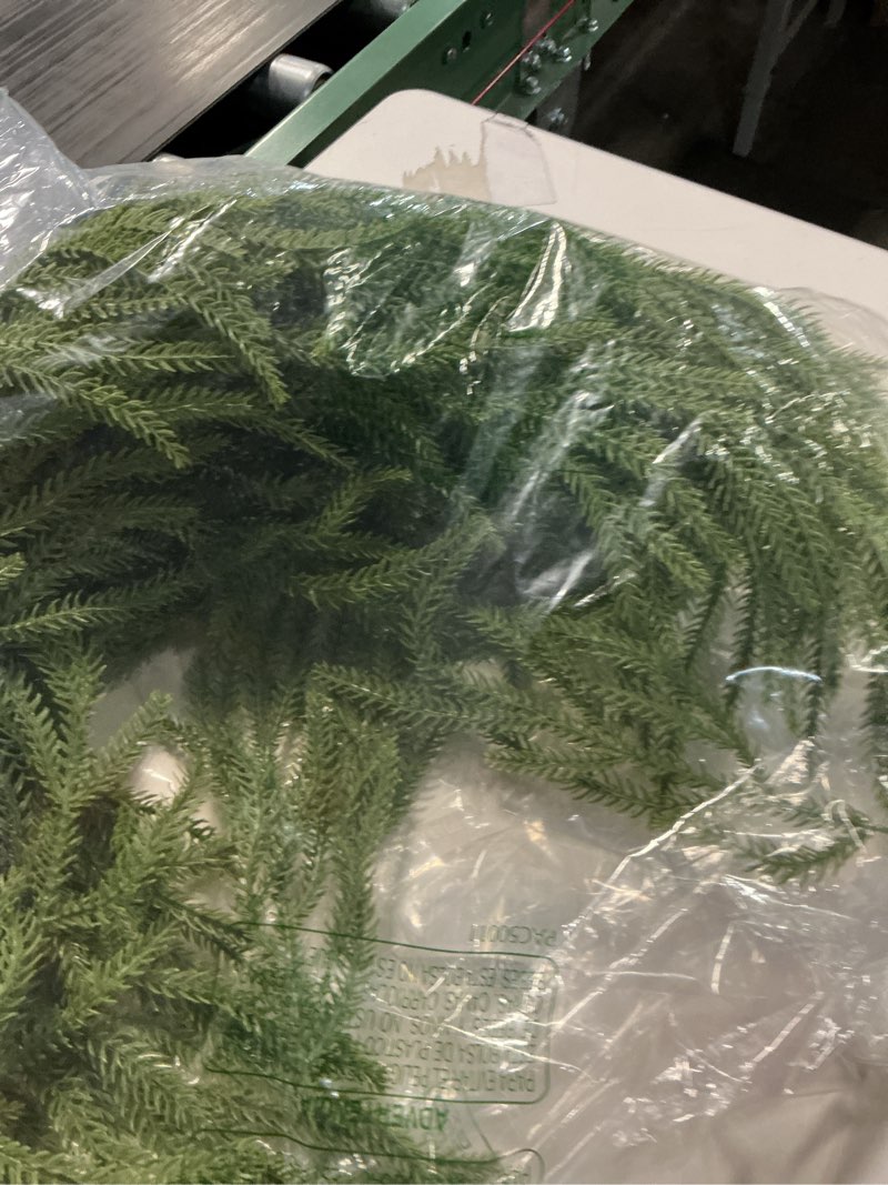 Condition photo showing Good Condition for 9FT Christmas Garland Norfolk Pine Garland Real Touch Artificial Greenery Garland for Mantle Fireplace Table Indoor Outdoor Holiday Decortions (Dark Green) Dark 9FT 1