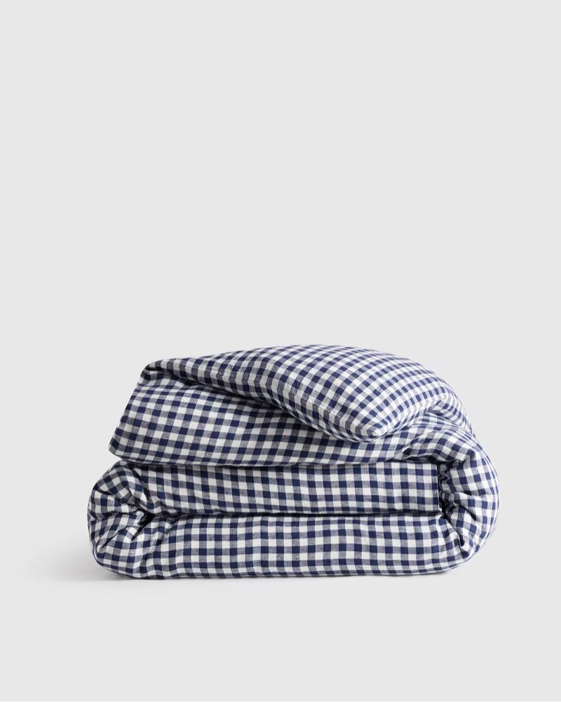 european linen duvet cover navy gingham king