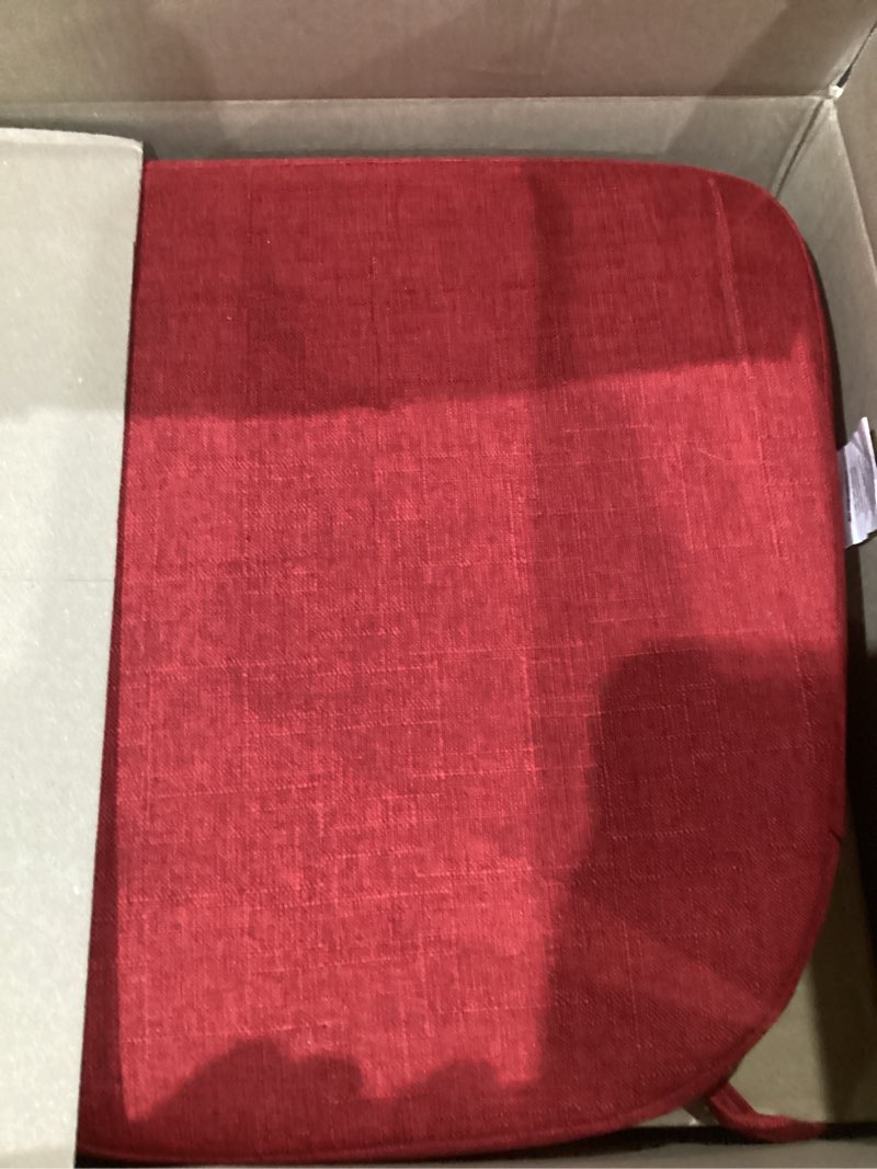 Condition photo showing As Is for Chair Cushions for Dining Chairs Set of 6, Non Slip Kitchen Chair Pads, 17" x 16" x 2", Indoor Dining Chair Cushions with Ties, D-Shaped Seat Cushions for Kitchen Chairs, Red Red 6 Pack
