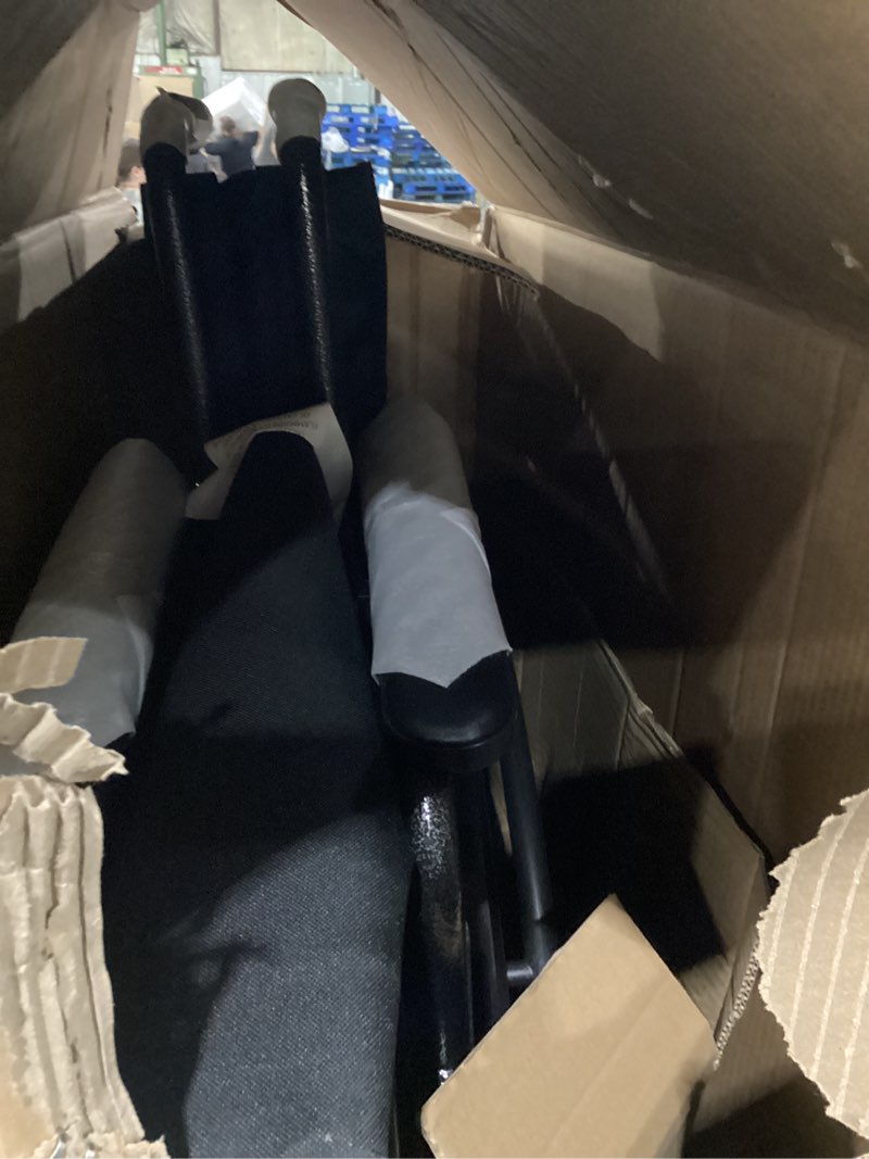 Condition photo showing As Is for Medline Comfortable Folding Wheelchair with Swing-Back Desk-Length Arms and Swing-Away Footrests, 16”W x 16”D Seat 16" Seat Width