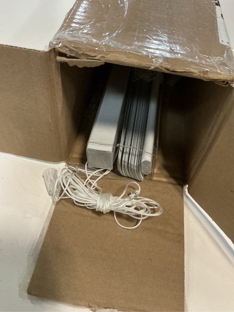 Condition photo showing As Is for YIIBAII Mini Blinds Suitable for 30.5" W x 64" H Windows 1" Aluminum Horizontal Venetian Blinds Darkening with Rope and Pole can Mounted Inside or Outside White 30.5"W x 64"H