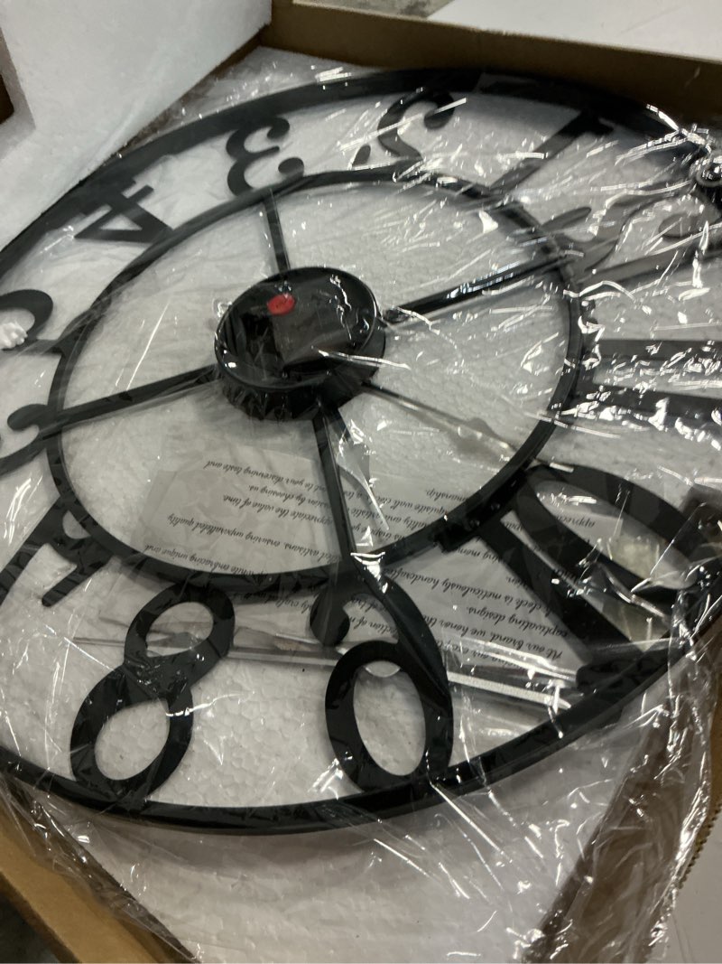 Condition photo showing Good Condition for leike large wall clock, 18.5" silent non-ticking, battery operated, oversized, decorative retro black metal clock for living room,farmhouse, dinner room,indoor, outdoor(47cm, black arabic number) 19 inch black-arabic number