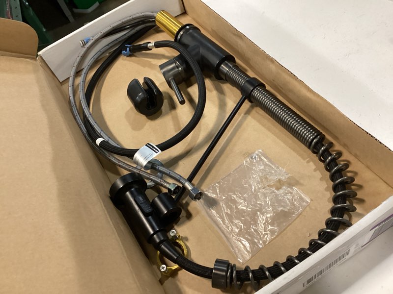 Condition photo showing Good Condition for delta faucet nicoli kitchen faucet with pull down sprayer, single hole matte black 19867lf-bl