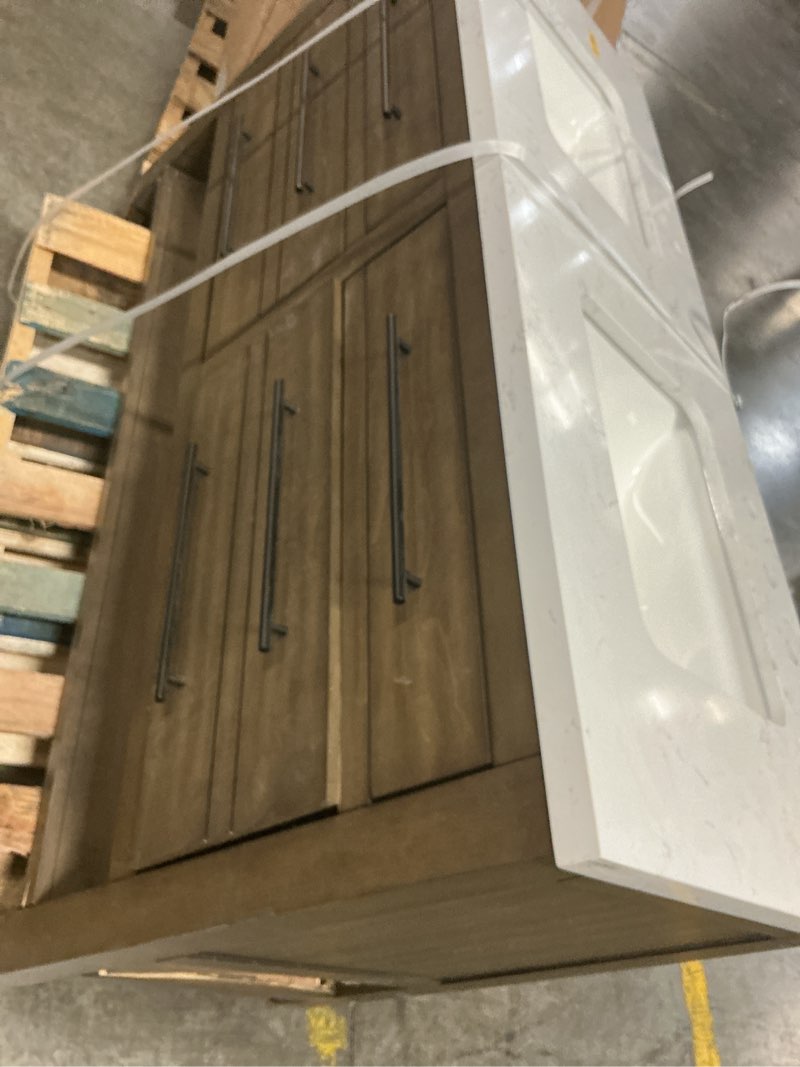 Condition photo showing As Is for Kennilton 60in Brown Dual Sink Bathroom WSLW60IFV