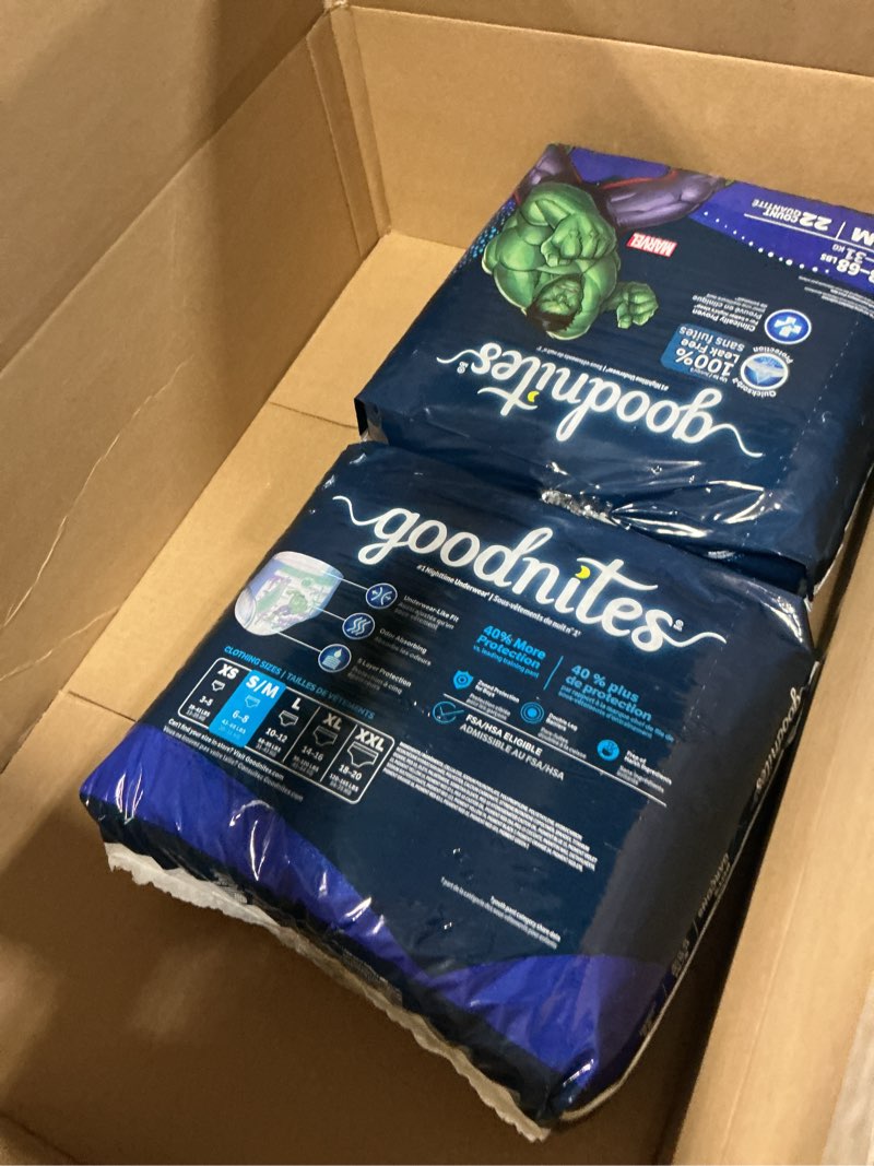 Condition photo showing As Is for Goodnites Boys' Nighttime Bedwetting Underwear, Size S/M (43-68 lbs), 44 Ct (2 Packs of 22), Packaging May Vary Small/Medium 44