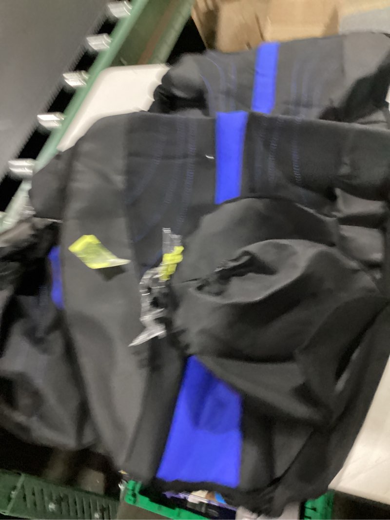 Condition photo showing As Is for auto drive 2-piece black-blue marlo seat covers