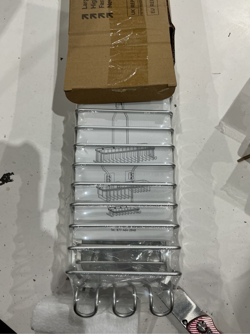 Condition photo showing Good Condition for yasonic shower caddy hanging - never rust shower organizer - aluminum over the shower head caddy with 10 hooks for razor/sponge - shower rack with soap basket - silver