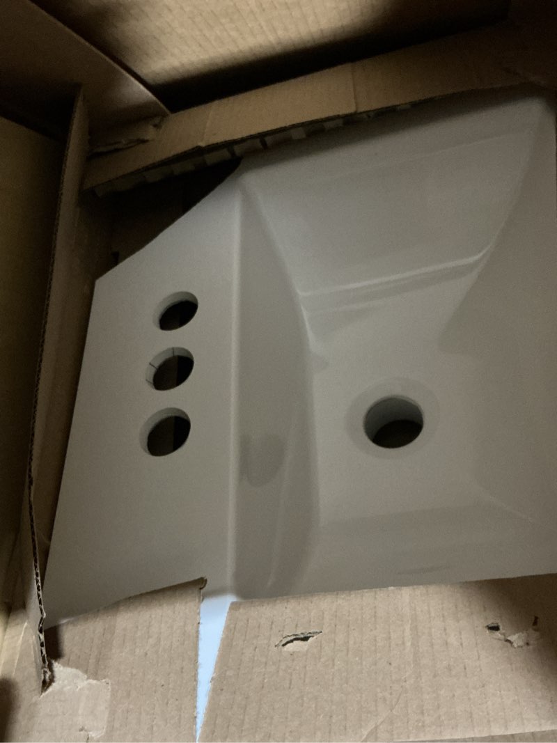 Condition photo showing As Is for style selections kirkman 18-in navy single sink bathroom vanity with white cultured marble top