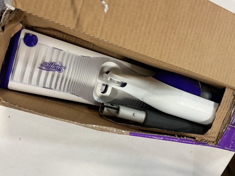 Condition photo showing As Is for Swiffer PowerMop Multi-Surface Mop Kit for Floor Cleaning, Includes PowerMop, 2 Mopping Pad Refills, 1 Cleaning Solution with Fresh Scent and 2 Batteries Purple and White