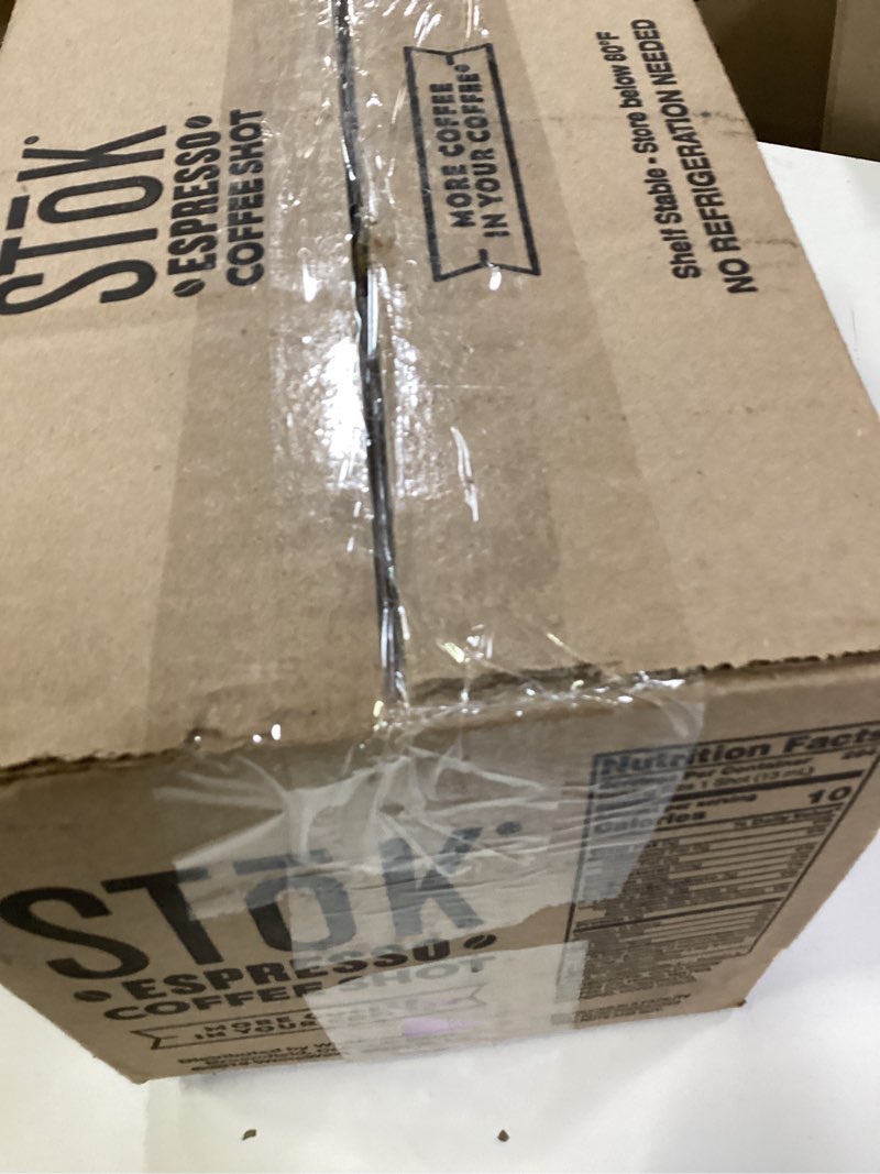 Condition photo showing New/Like New for stok espresso coffee shots, black, unsweetened, dark roast coffee, use for lattes, americanos, 0.44 fl oz (264 count)