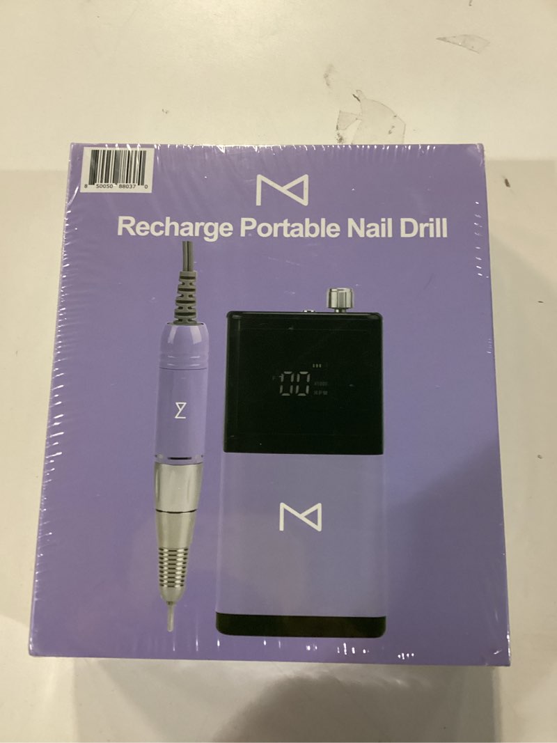 Condition photo showing New/Like New for M - E-ZDrill Rechargeable Electric Nail Drill, 35k RPM, Smart Speed & Battery LCD, Portable Lightweight, Forward/Reverse, Aluminum Metal, Acetone Resistant Nail Drill (Violet)