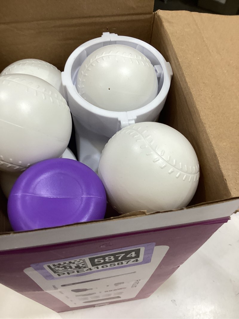 Condition photo showing Good Condition for hyes tball set for toddlers 3-5, tee ball set with step on pitching machine/adjustable batting tee/retractable baseball bat/8 pop up balls, outdoor sport toy games for kids girls