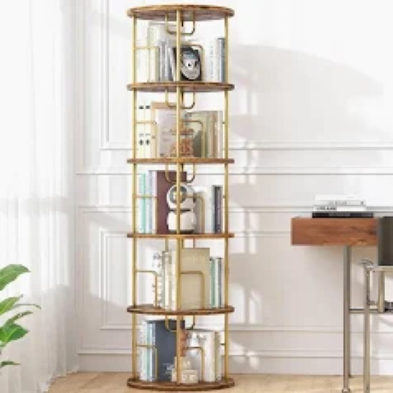 5Tier Rotating Bookshelf, 360 ° Display Stackable Spinning Bookshelf Tower, Narrow Space Saving Tall