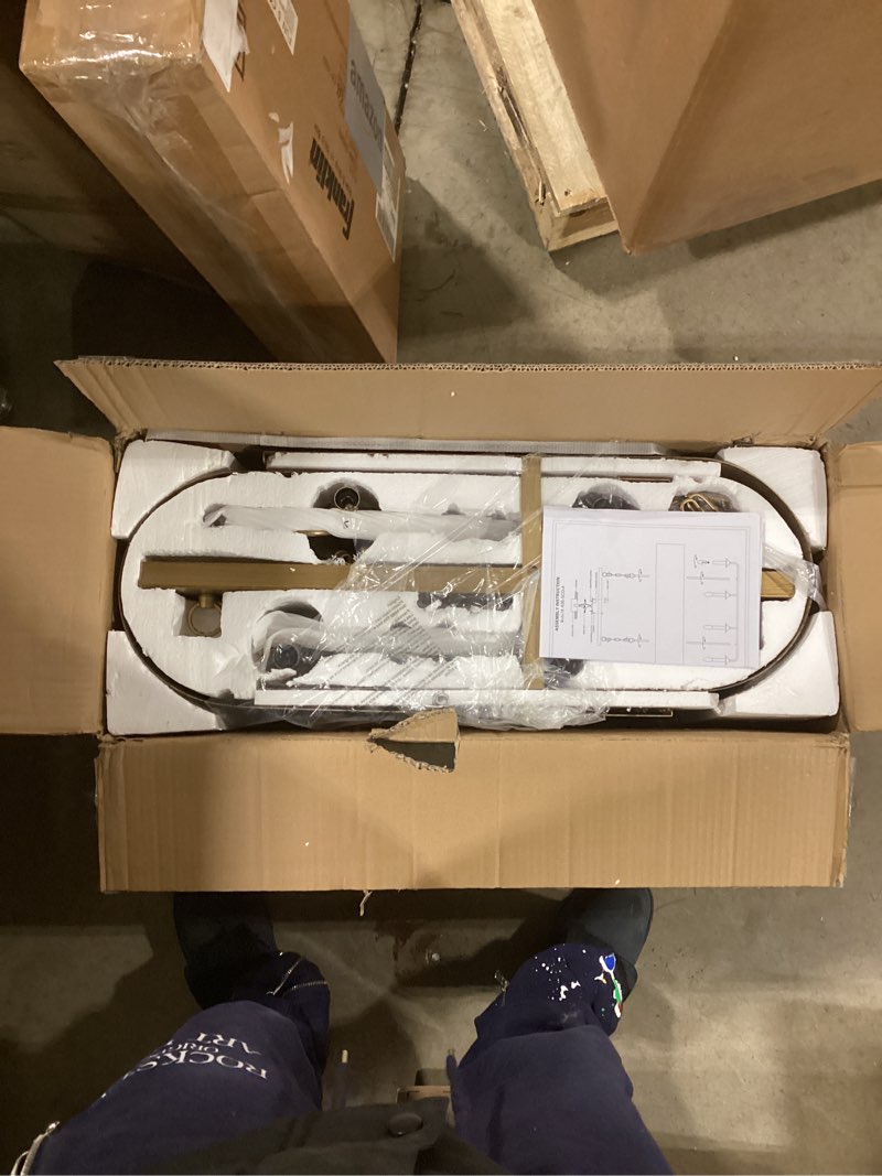 Condition photo showing Good Condition for 42” Brass Metal Linear Chandelier 4-Lights Adjustable Modern Industrial Pendant Light for Kitchen Island Dining Room Living Room, UL Listed